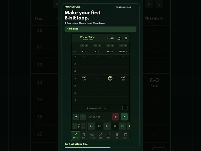 Four notes. Your first 8-bit loop. | PocketTune