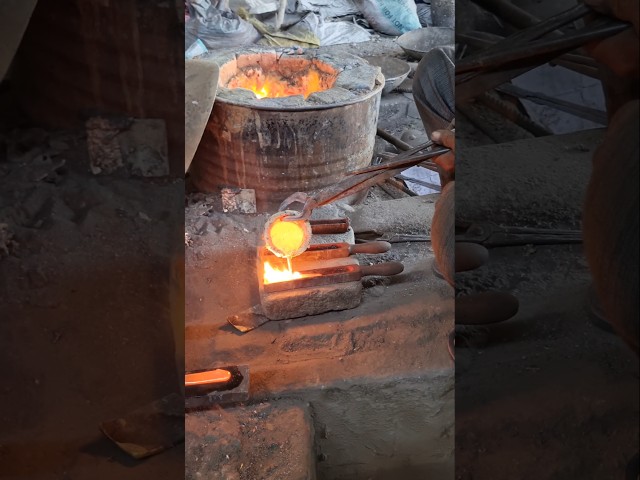 Amazing process of making brass rods in Indian village #brass #ytshorts #viralshorts