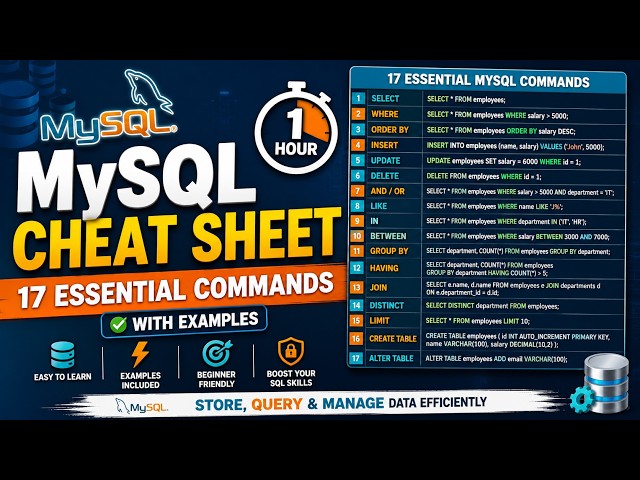 1 Hour MySQL Cheat Sheet 🚀 | 17 Essential MySQL Commands with Examples