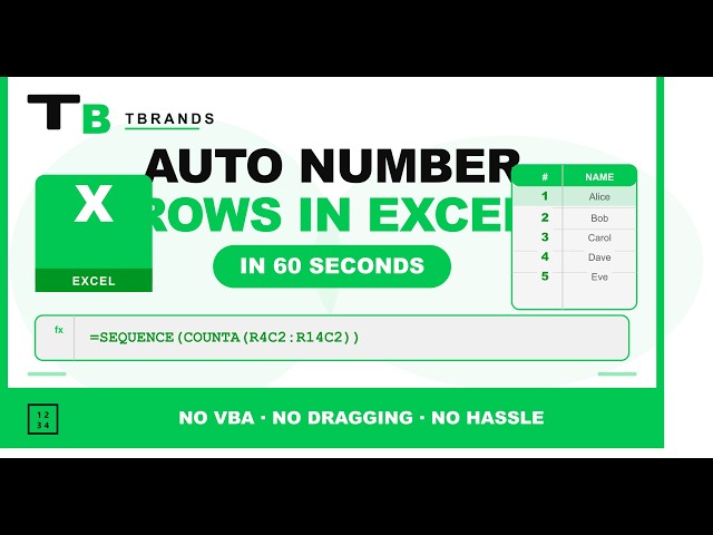 Auto Number Rows in Excel in 50 Seconds.