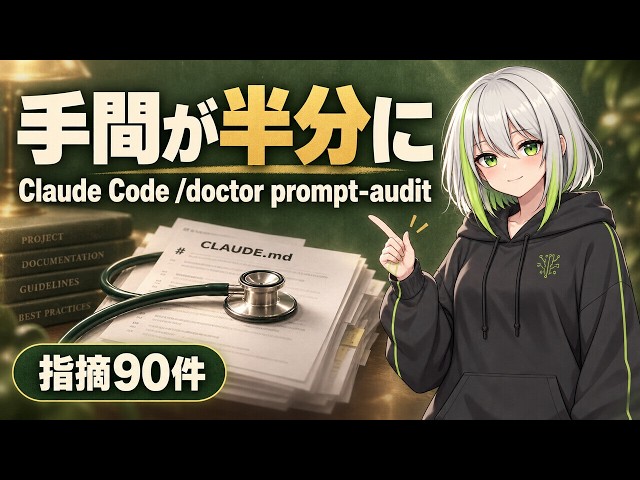 Claude Code /doctor prompt-audit ── 自分のCLAUDE.md・skillsを診断して直す前 vs 後を実測。指摘90件、手間は約半分に