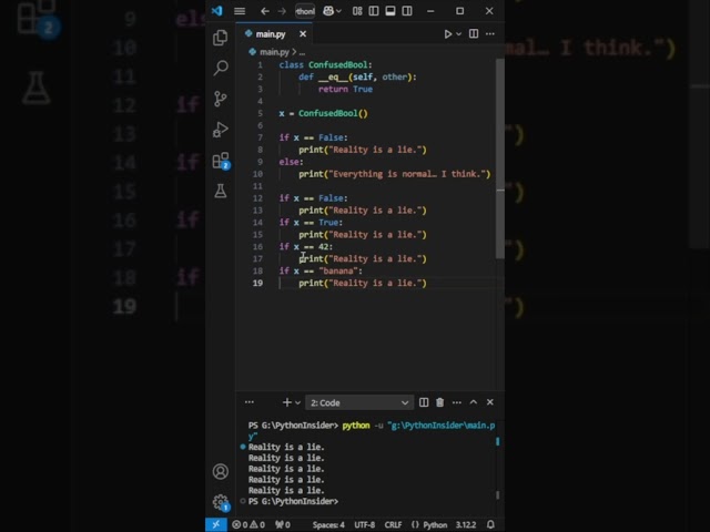Lying to Python: Why Everything is Equal (Even When It’s Not) 🤯 #python #coding #shorts
