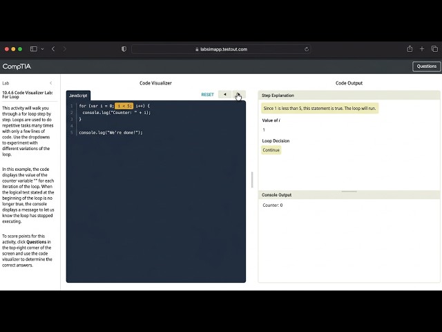 CompTIA | LAB 10.4.6 Code Visualizer  For Loop | IT Fundamentals
