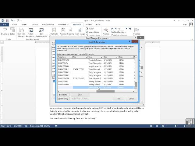 11.10 Editing The Data Source From Within Word