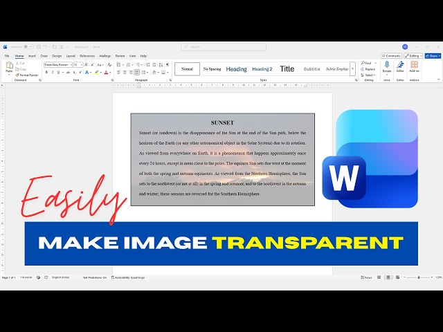 How to Make an Image Transparent in Microsoft Word | Make Picture Transparent in Word Document