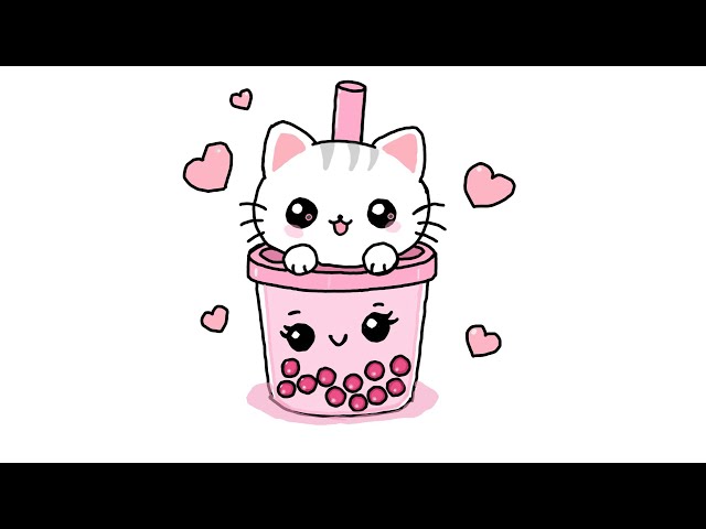 Easy Kawaii Boba Cat Drawing Tutorial 🌸 Art Lesson for Beginners