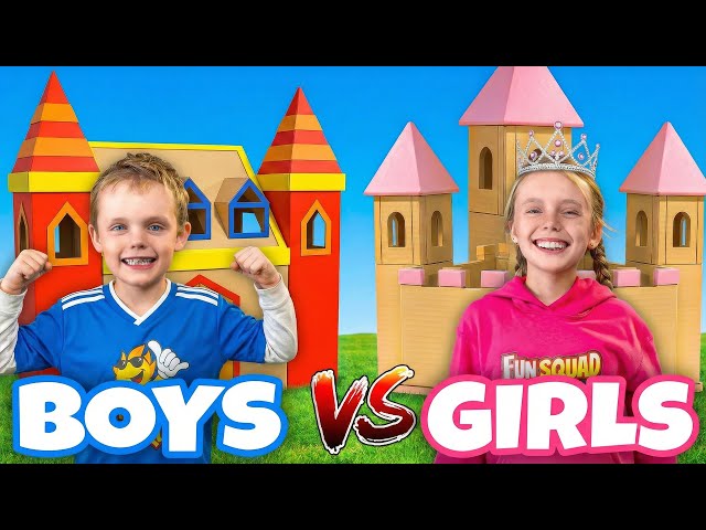 Girls VS Boys! Race to Build the Biggest Box Fort! | Fun Squad