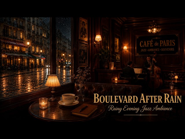 Boulevard After Rain Jazz Café in Paris | Rainy Evening Jazz Ambience with Cozy Coffee Shop Vibes