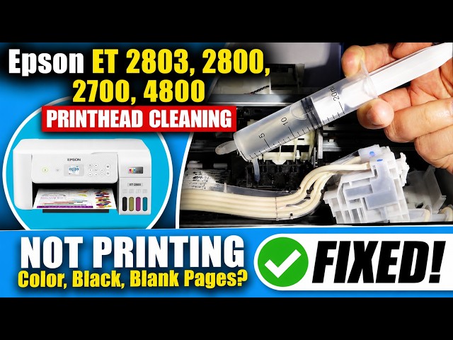 Epson ET 2803, 2800, 2700, 4800 Printhead Cleaning - NOT PRINTING Color, Black, Blank Pages [FIXED!]