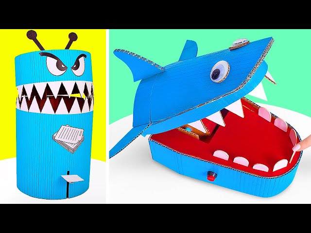 MANUALIDADES DENTUDAS Y DIVERTIDAS || Monstruo comebasura y juego del tiburón que va al dentista