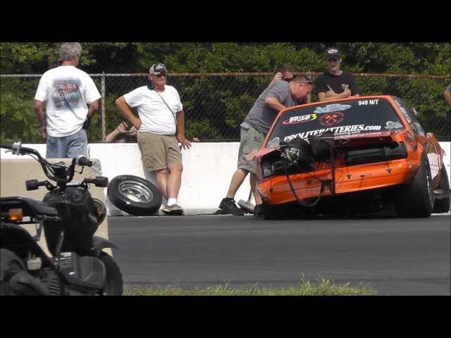 Yellowbullet Nationals 9/1/12 Outlaw Drag Radial Crash - Stevie "Fast" Jackson Killing Time Mustang