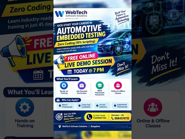 #Embeddedtesting #automotive Free Online Live Demo session on Today @7pm📞 8884574715 (DM for link🖇️)