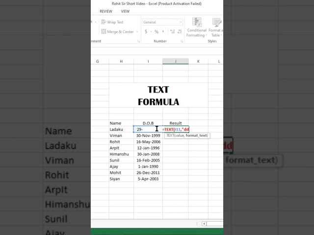 Excel TEXT Formula in 30 Seconds  | Excel TEXT Function | #excel #excelformula #shorts #tricks