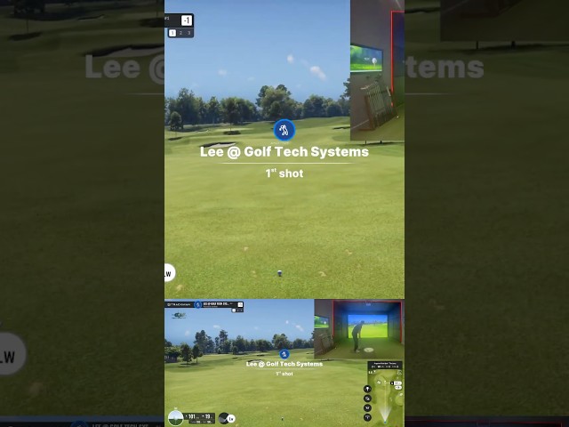 Lee plays a couple of holes at the loop par 3 course at Augusta on a Trackman simulator