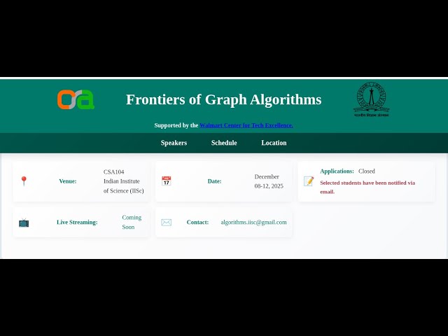 Frontiers of Graph Algorithms | Day 1 | 8th Dec 2025