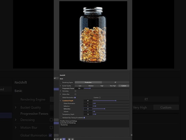 Tips Cinema 4D: More rays for beautifull glass #shorts #cinema4d #redshift