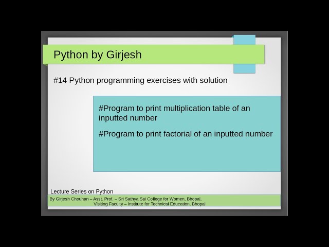 Q.52 and Q.53 Python - Solved Practice Exercises - Implementing for loop using range()
