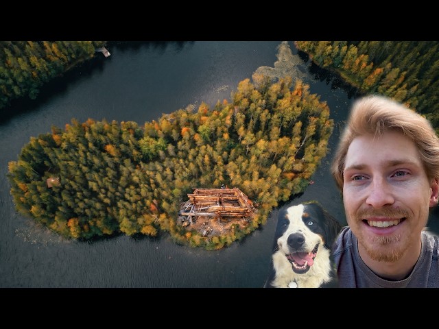 ALONE on my  PRIVATE ISLAND building a LOG CABIN