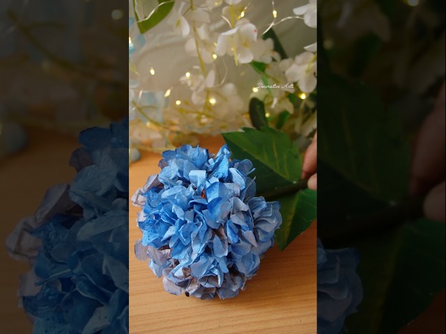 How to Make Blue Hydrangea Flowers With Tissue paper/DIy Flower Making Ideas With Napkin #shorts