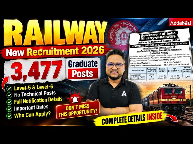 RRB NTPC Graduate Recruitment 2026 | RRB NTPC New Vacancy | Apply Date, Eligibility & Full Details
