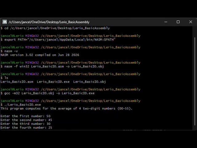 Assembly Program: Average of four two- Digit Numbers