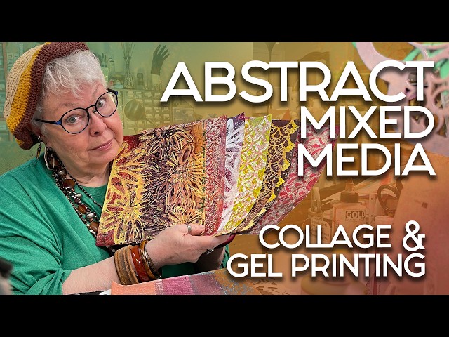 🔵 Abstract Mixed Media, Collage and Gel Printing with Stencils Not Used Before!