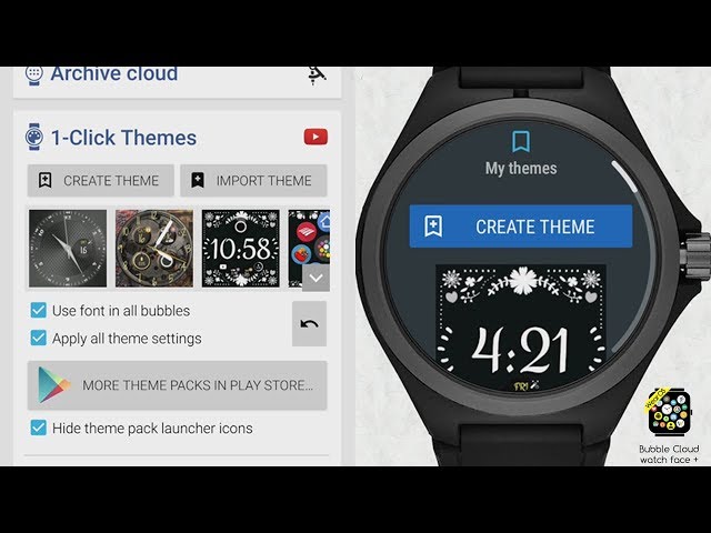 [v9.65] Create/share your own Wear OS watch face themes in Bubble Cloud Watch Face / Tile Launcher