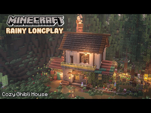 Minecraft Relaxing Rainy LongPlay  • Rainy Valley • Rainy Cozy Ghibli House • No Commentary