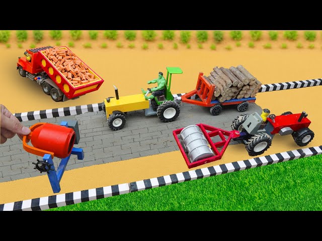 DIY tractor mini truck Road roller for making modern concrete road construction science project