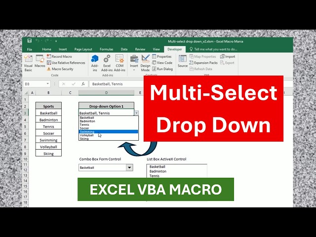 Simple Multi-Select Drop Down Excel VBA Macro