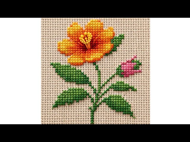 Beautiful Cross Stitch Flower Embroidery Tutorial 🌹