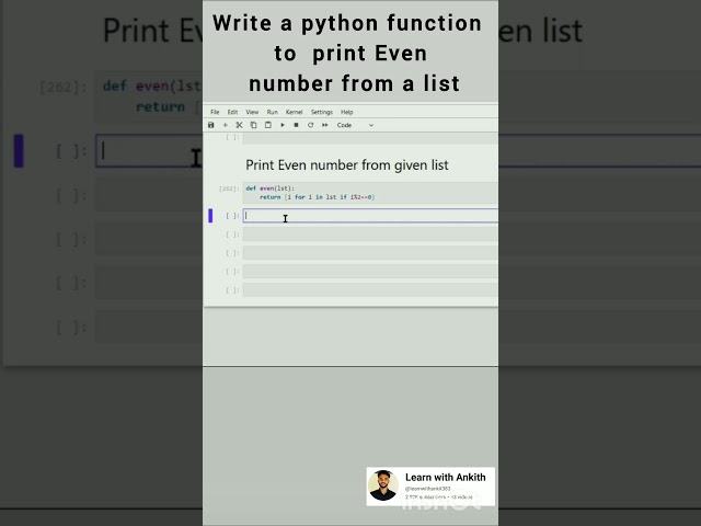 Python  function to print even number .#python,#coding,#data analyst,#functions,#learnwithAnkith
