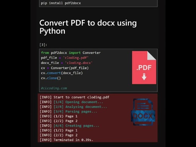 Convert pdf to docx using python #ai #datastructuresandalgorithmsinpython #internetspeed #coding