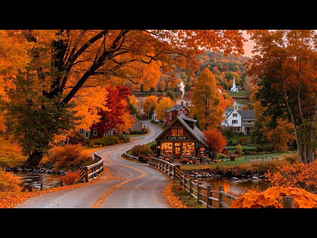 Warm Autumn Jazz in a Peaceful Mountain Village🍂Cozy Lakeside Café & Golden Foliage for a Calmer Day