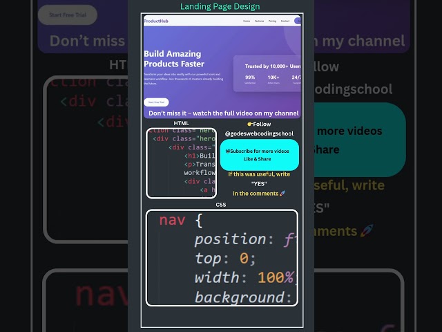 Animated Landing Page using HTML CSS & GSAP 🚀 | Web Design #shorts