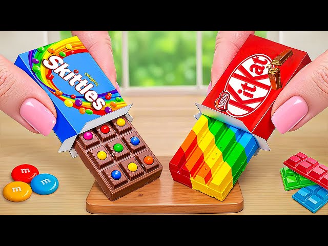 RAINBOW Skittles vs RAINBOW KitKat 🌈🍫 | Satisfying Mini Cake Challenge & ASMR Dessert