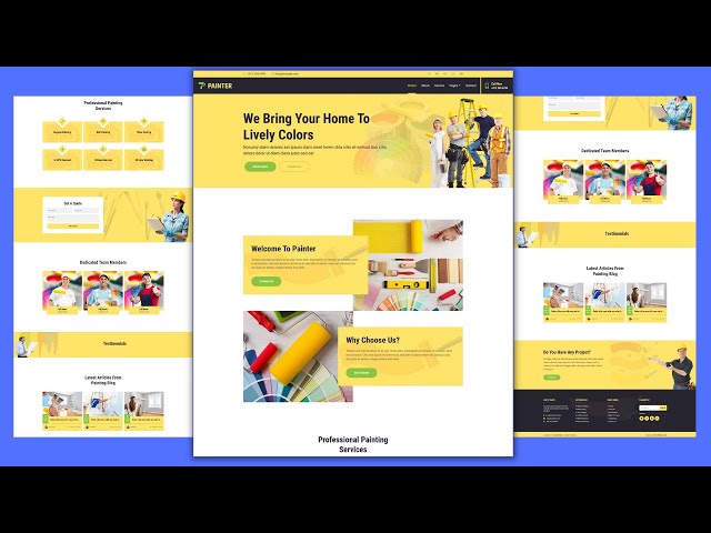 Complete Responsive Painting Company Website Template Design - From Scratch - Free Website Code