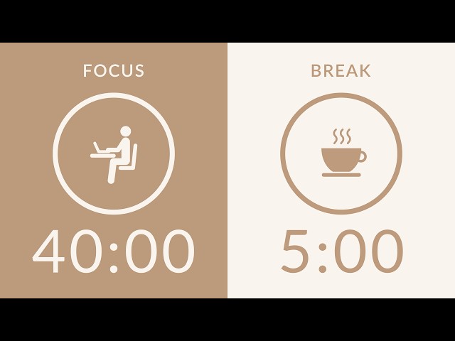 40/5 Pomodoro Timer with Brown Noise 🎧 2-Hour Study with Me for Deep Focus & ADHD ✨