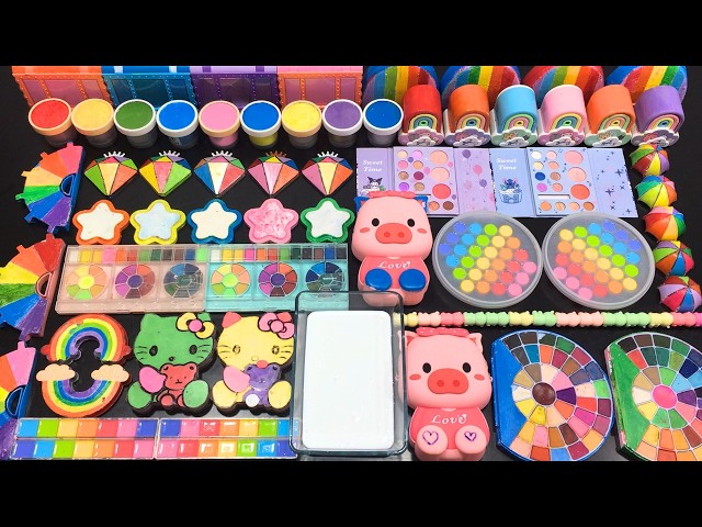 RELAXING WITH COLORFUL VS RAINBOW SLIME ! Mixing MAKEUP, CLAY & Glitter into GLOSSY Slime !!!