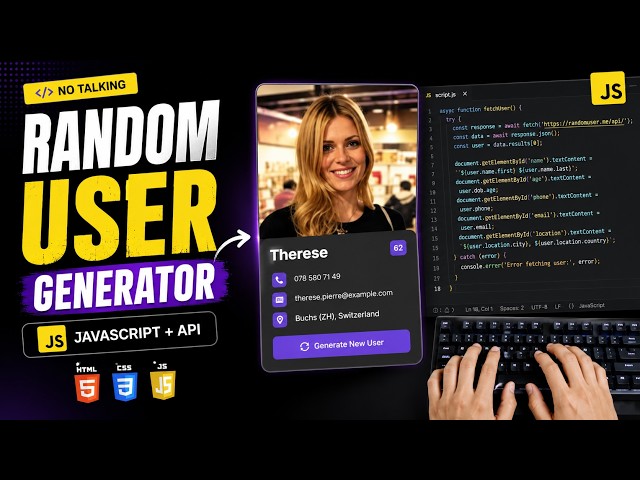 Building a Random User Generator with JavaScript + API 💻 | No Talking