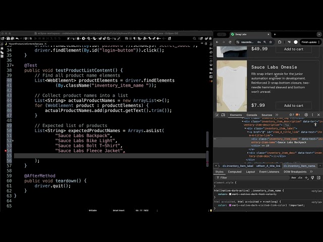 How to Assert Product List Contents (Tutorial w/Debugging) | Selenium + TestNG + Java