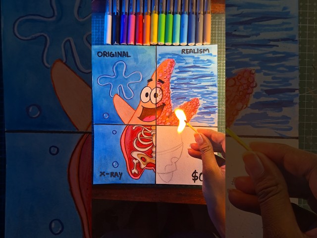 Drawing ✨ PATRICK STAR ✨ with $0 🫪 from SPONGEBOB **turned into a masterpiece** #shorts #drawing