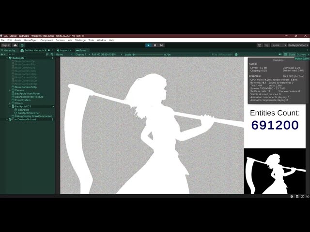 Bad Apple but it's 691200 Entities in Unity ECS (with scaling!)