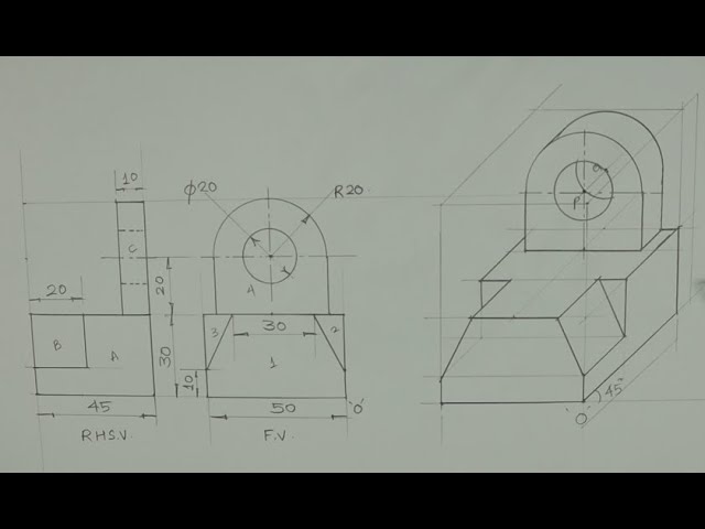 Oblique view 13 - Engineering drawing - Technical drawing