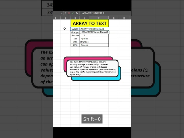 Now convert an array or range into a text string with this excel function