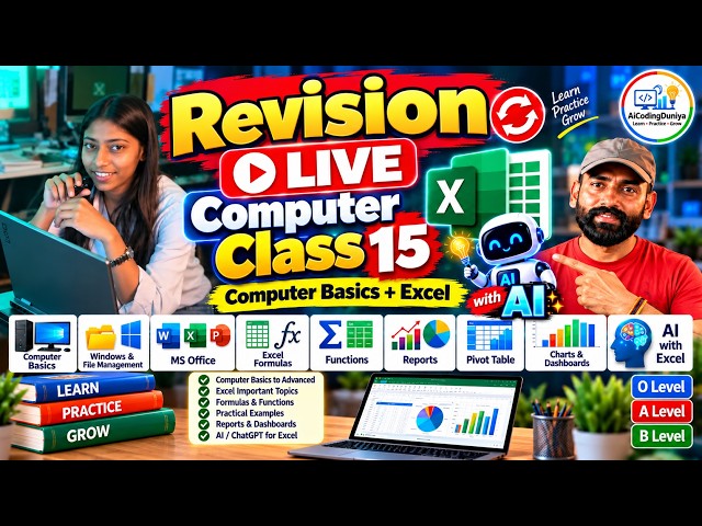 Computer Live class 15 | Revision Class- Excel+AI