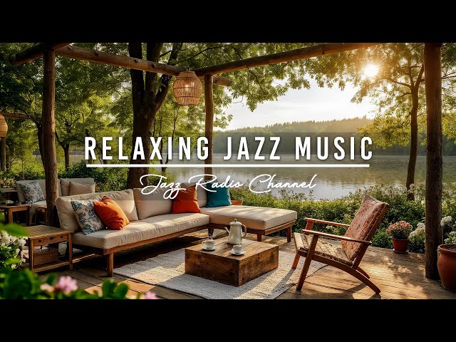 Spring Morning Jazz by the Lakeside Porch Ambience – Fireplace & Nature Ambience for Relaxing