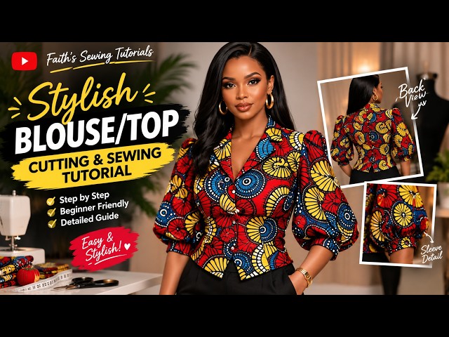 Ankara Puff Sleeve Blouse Tutorial / Easy & Stylish Cutting/ Sewing Guide (Beginner Friendly)