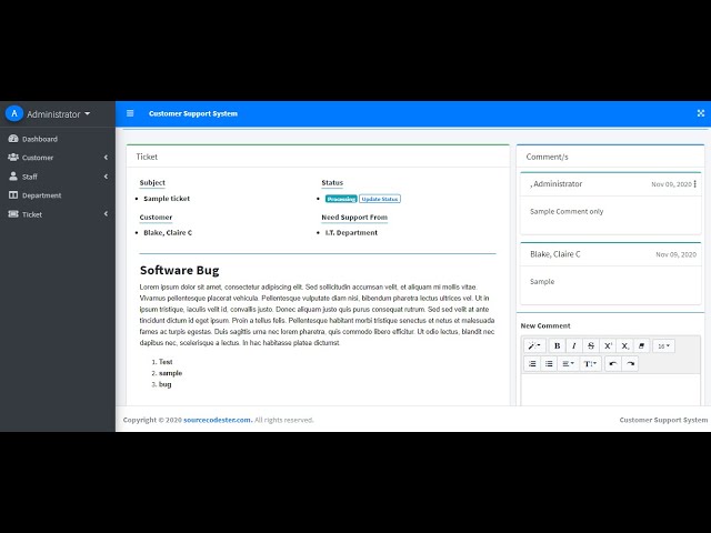 Customer Support System using PHP/MySQLi Demo