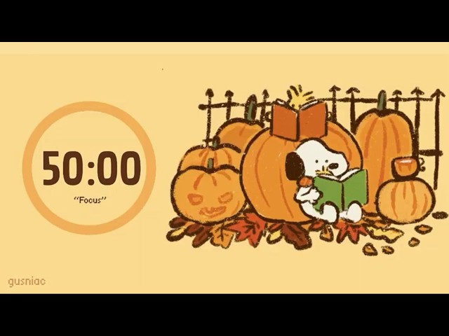 Study With Me 🍁 | Snoopy Pomodoro 50/10 x 4 | Pumpkin Patch, Cozy Fall Jazz, Fireplace, No Mid Ads
